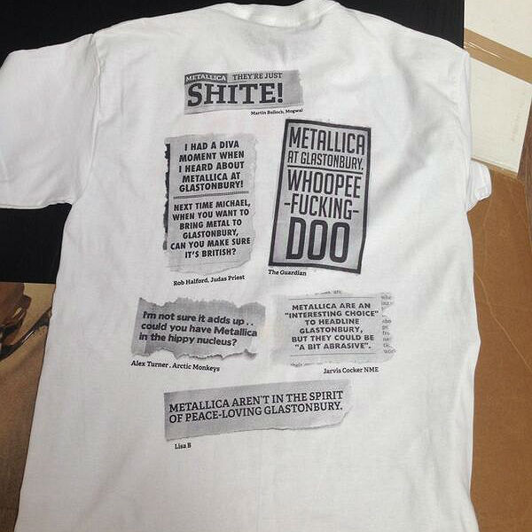 Official 'Metallica are sh**e' shirt on sale at Glastonbury